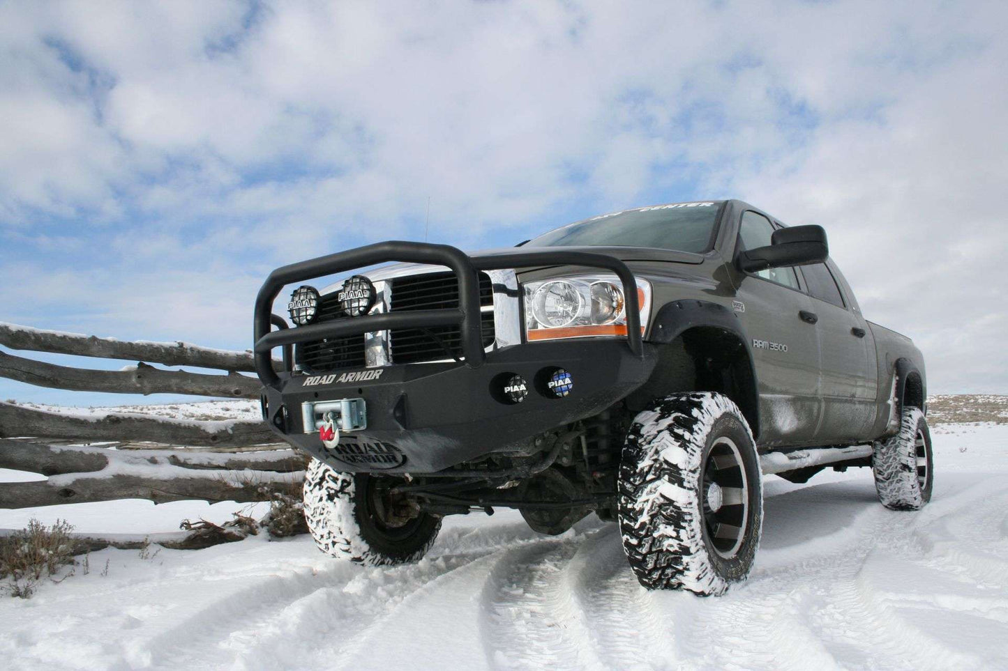 Stealth Front Winch Bumper Lonestar Guard | Round Holes - Texture Black 2006-2009 RAM 2500 3500