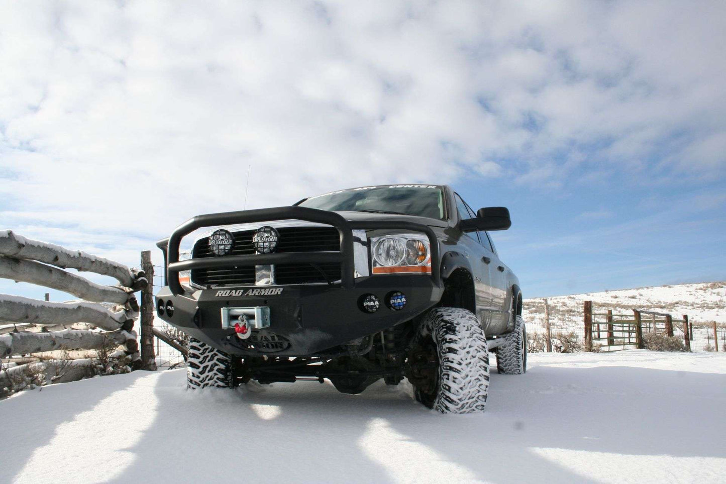 Stealth Front Winch Bumper Lonestar Guard | Round Holes - Texture Black 2006-2009 RAM 2500 3500