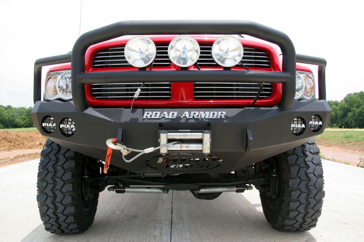 Stealth Front Winch Bumper Lonestar Guard | Round Holes - Texture Black 2003-2005 RAM 2500 3500