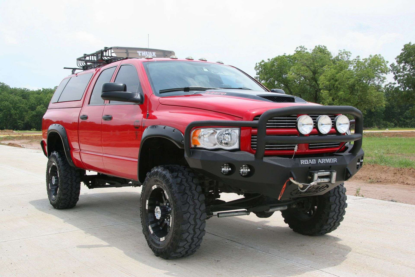 Stealth Front Winch Bumper Lonestar Guard | Round Holes - Texture Black 2003-2005 RAM 2500 3500