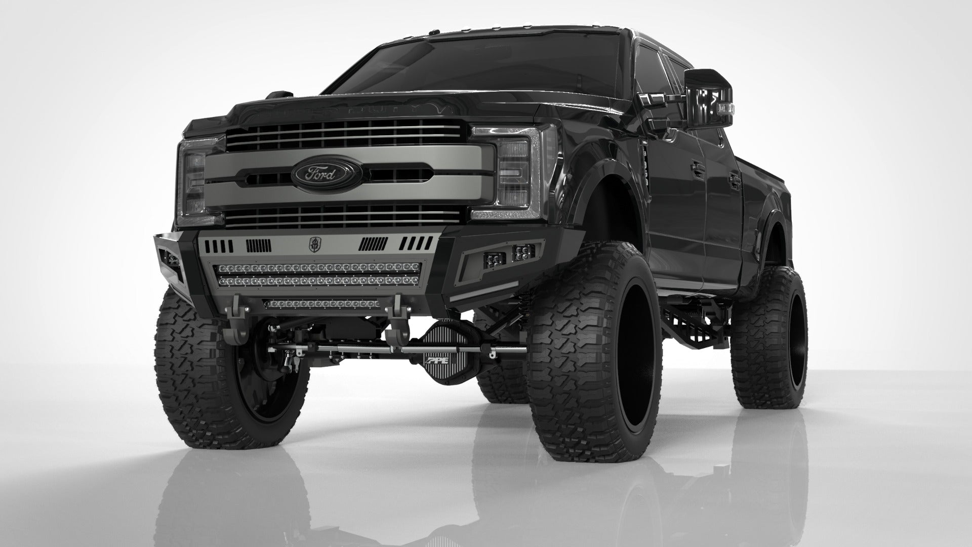 iDentity Front Bumper Full Kit | Shackle Center Section | Standard End Pods | Beauty Ring - Texture Black 2017-2022 Ford F-250 F-350