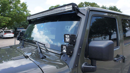 Stealth Front A-Pillar 50" Light Mount | 2 Lower Light Mounts - Texture Black 2007-2018 Jeep JK JKU